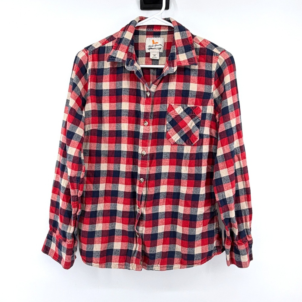 Field & Stream Flannel Shirt Plaid Medium Red Navy Women Outdoor Cabin Core